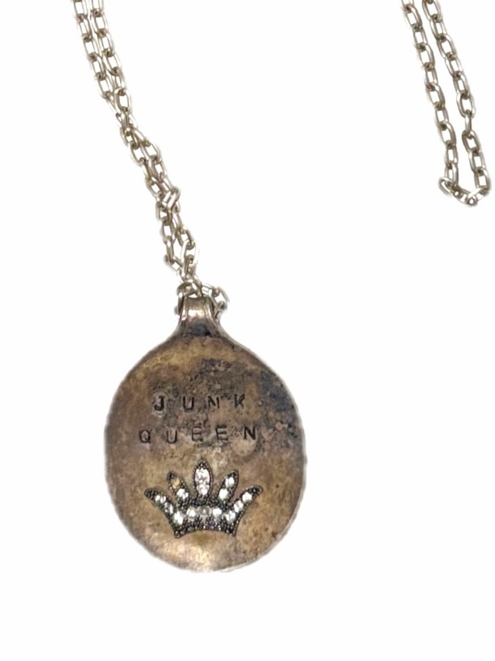 Vintage Repurposed Junk Queen Rhinestone  Spoon Necklace